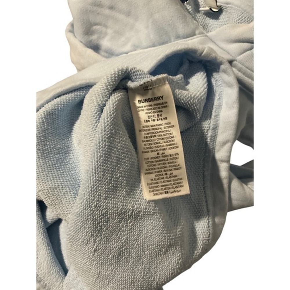 Burberry Horseferry Print Cropped Hoodie Pale Blue Cotton Sweatshirt Womens L - Picture 5 of 5